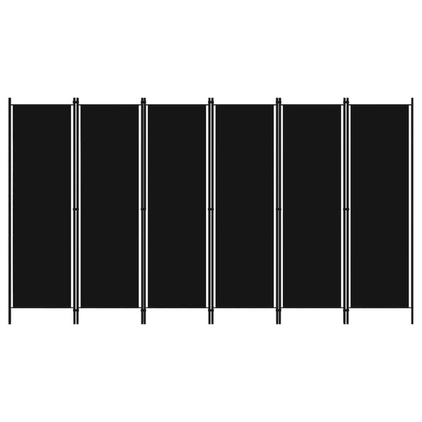 Celina Fabric 6 Panels 300cm x 180cm Room Divider In Black