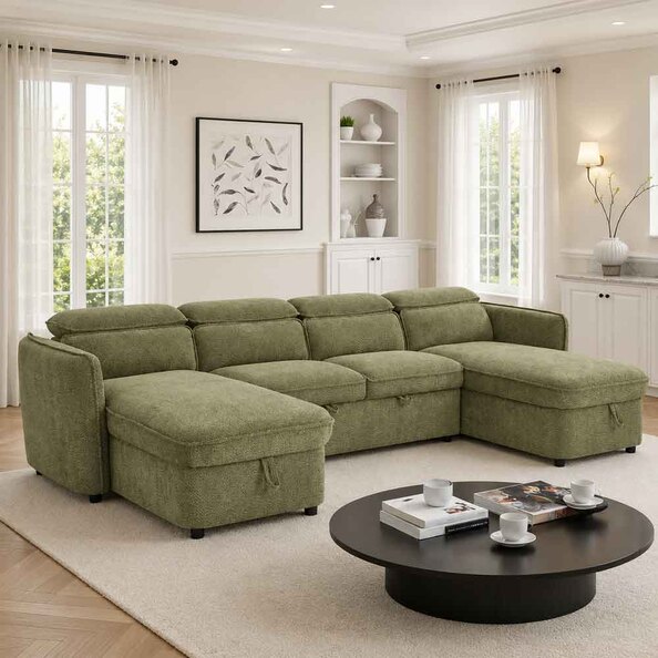 Celmora Fabric U Shape Corner Sofabed in Green