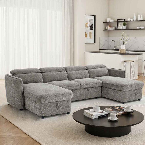Celmora Fabric U Shape Corner Sofabed in Grey