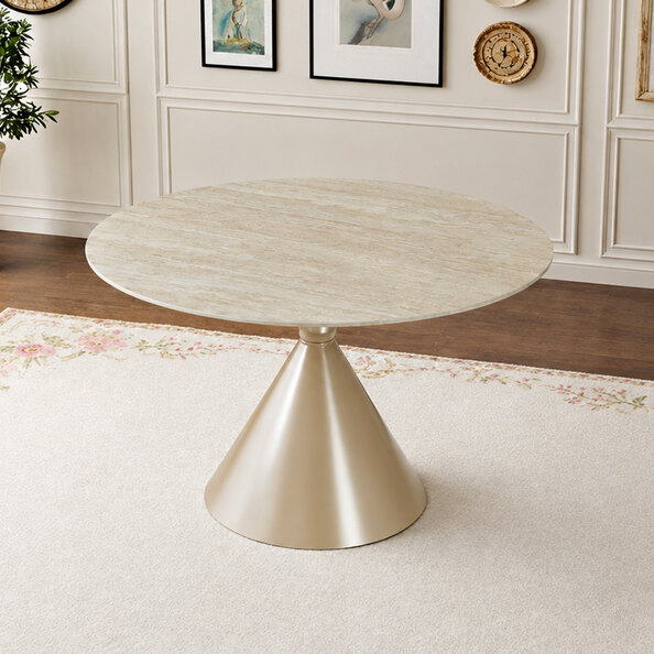 Celrion Travertine Marble Effect Sintered Stone Top Dining Table with Cappuccino Base