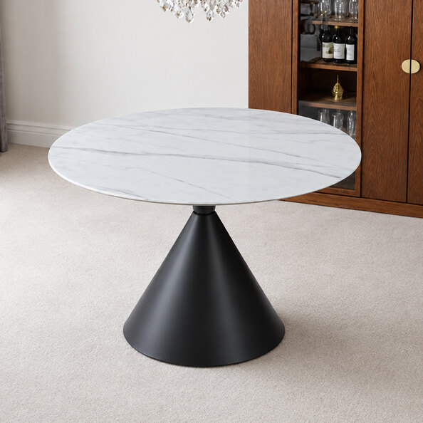 Celrion White Sintered Stone Top Dining Table with Black Base