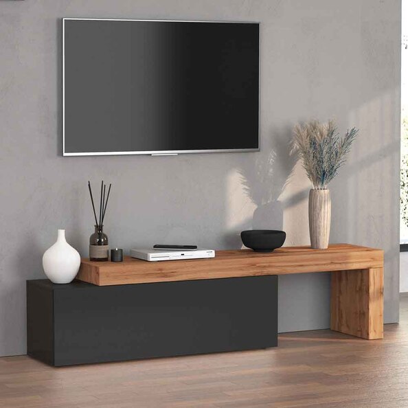 Centennial Medium Wooden Adjustable TV Stand With 1 Flap Door In Anthracite And Wotan Oak