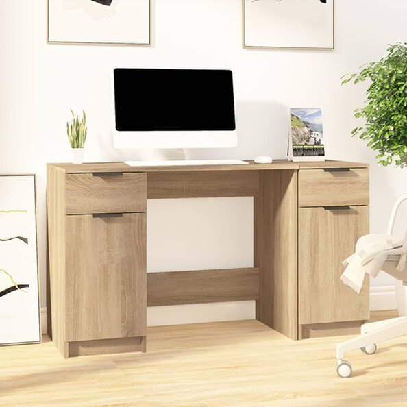 Ceri Computer Desk With 2 Doors 2 Drawers In Sonoma Oak