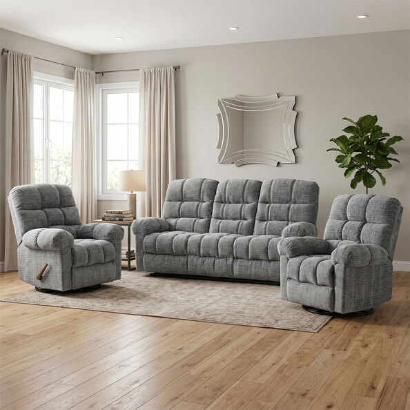 Cerritos Fabric Manual Recliner 3+1+1 Sofa Set in Graphite