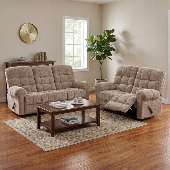 Cerritos Fabric Manual Recliner 3+2 Sofa Set in Beige