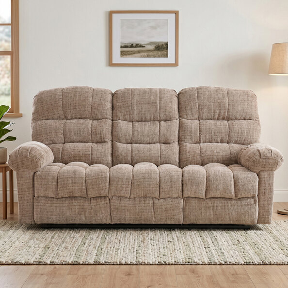 Cerritos Fabric Manual Recliner 3 Seater Sofa in Beige