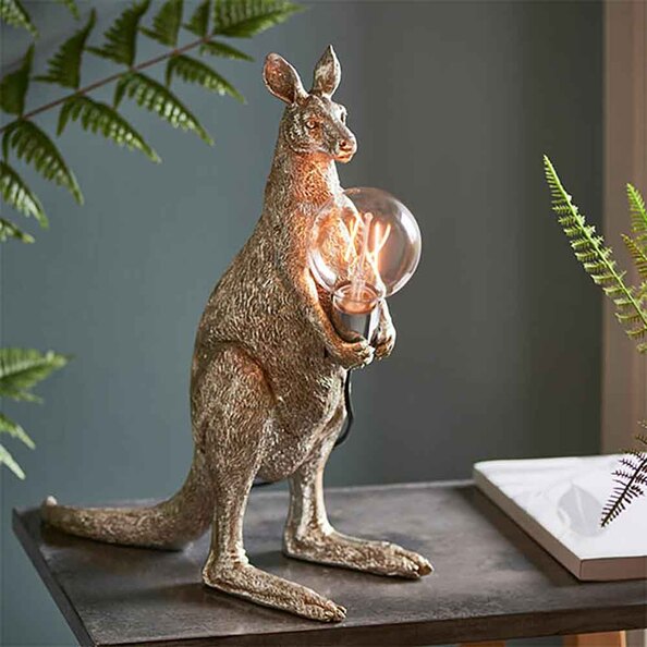 Cesme Kangaroo Shape Table Lamp In Vintage Silver