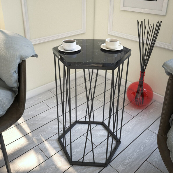 Cetrus Black Marble Effect Top Side Table with Metal Frame