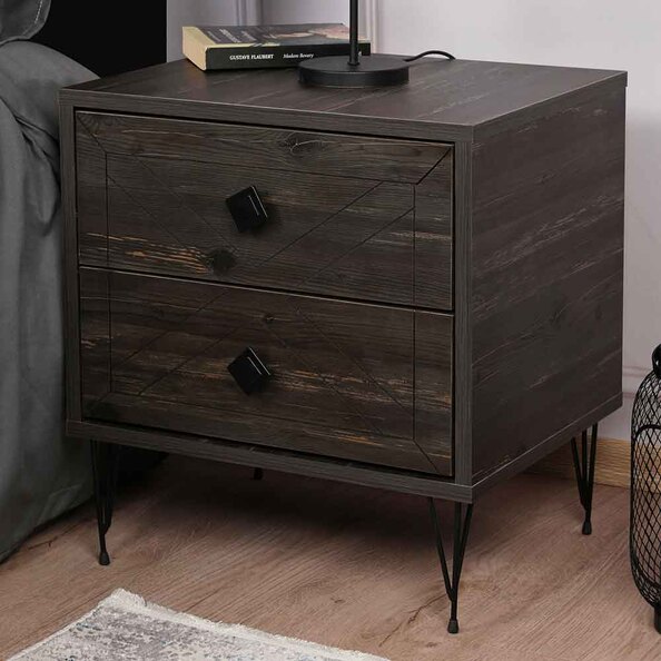 Cevano Wooden Side Table with Metal Legs in Dark Brown