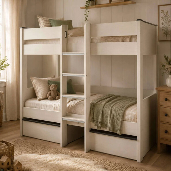 Cevlune Wooden Bunk Bed with Drawers in White
