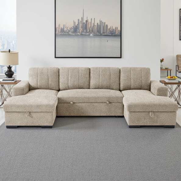 Cevrix Fabric U Shape Corner Sofabed in Beige