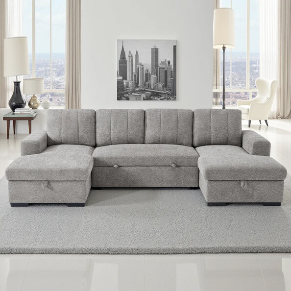 Cevrix Fabric U Shape Corner Sofabed in Grey
