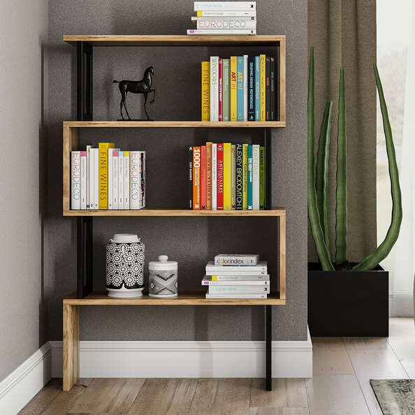 Ceyra Wooden Bookcase With 4 Shelves In Walnut