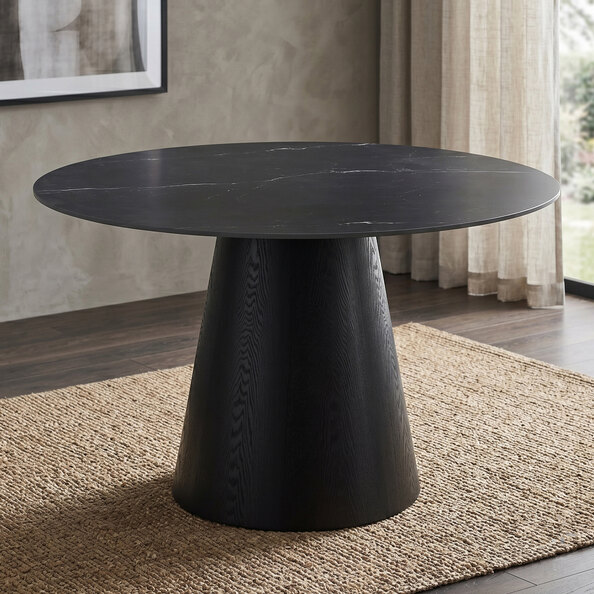 Chambly Round Sintered Stone Top Dining Table in Black