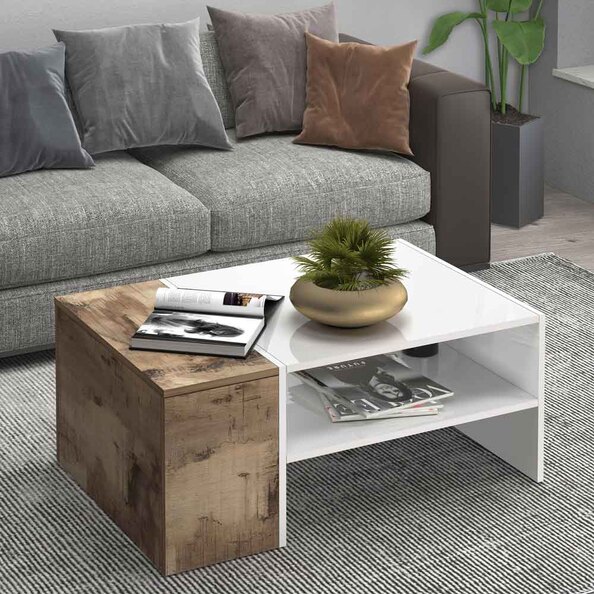 Chandler High Gloss Coffee Table In White And Pereira Maple