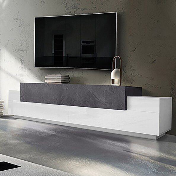 Chandler Large High Gloss TV Stand With 3 Flap Doors In White And Report