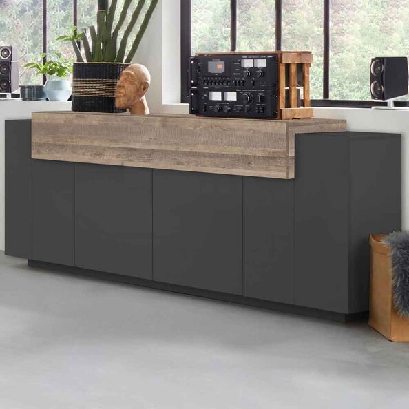 Chandler Wooden Storage Unit With 2 Doors 1 Flap In Anthracite And Oak
