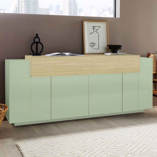 Chandler Wooden Storage Unit With 2 Doors 1 Flap In Sage Green And Chopin Oak
