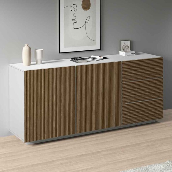 Charleston Wooden Sideboard With 2 Doors 3 Drawers In White And Light Oak