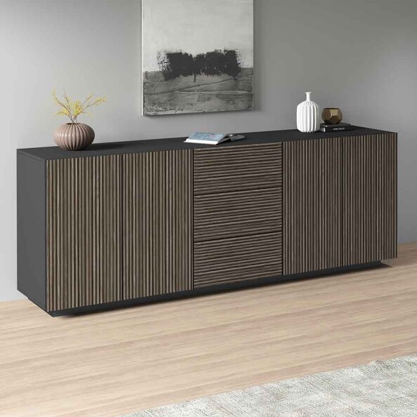 Charleston Wooden Sideboard With 4 Doors 3 Drawers In Anthracite And Dark Oak