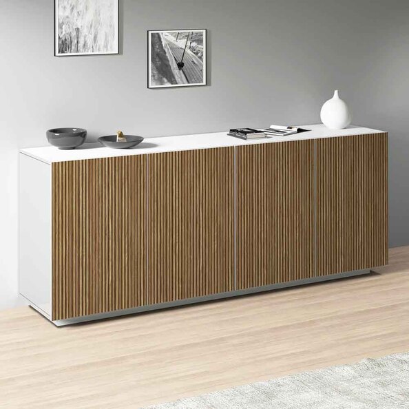 Charleston Wooden Sideboard With 4 Doors In White And Light Oak