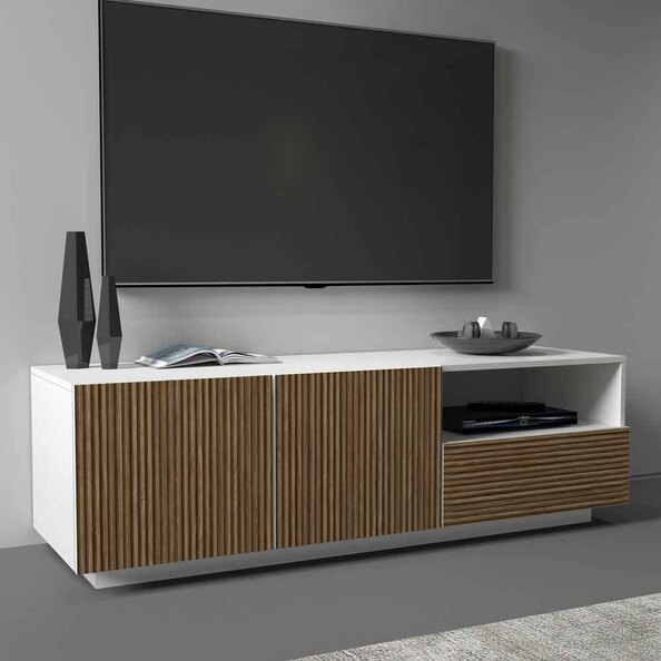 Charleston Wooden TV Stand With 2 Doors 1 Drawer In White And Light Oak