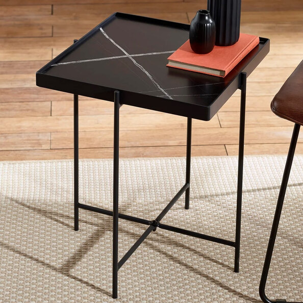 Chatham Black and White Marble Effect Top Side Table With Metal Frame