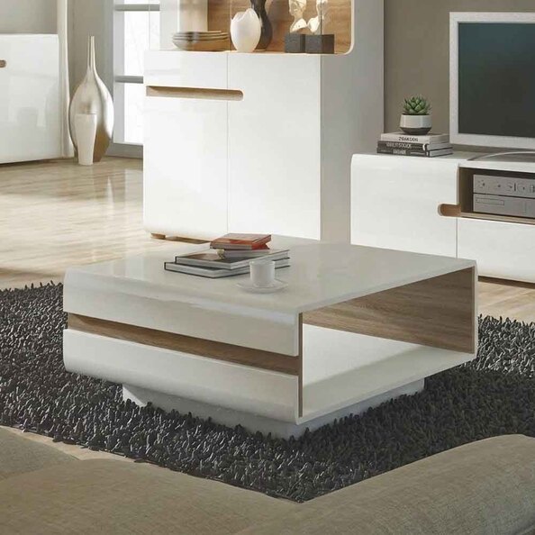 Cheya High Gloss Coffee Table in White and Truffle Oak