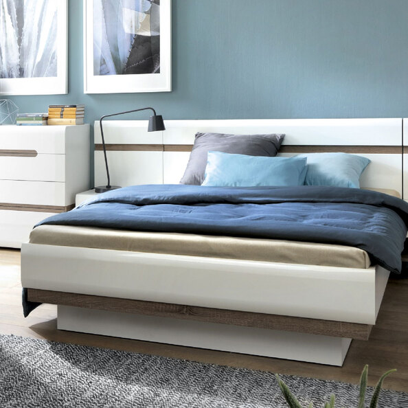 Cheya High Gloss Ottoman King Size Bed In White Truffle Oak