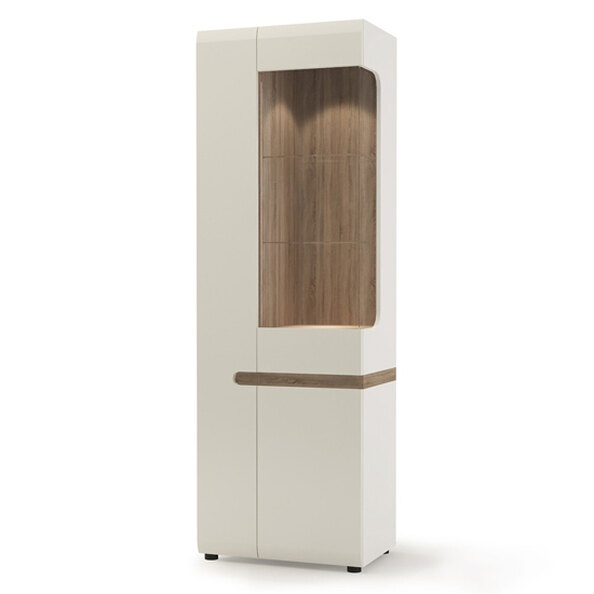 Cheya LED Tall Left Handed Display Unit In White Gloss And Oak
