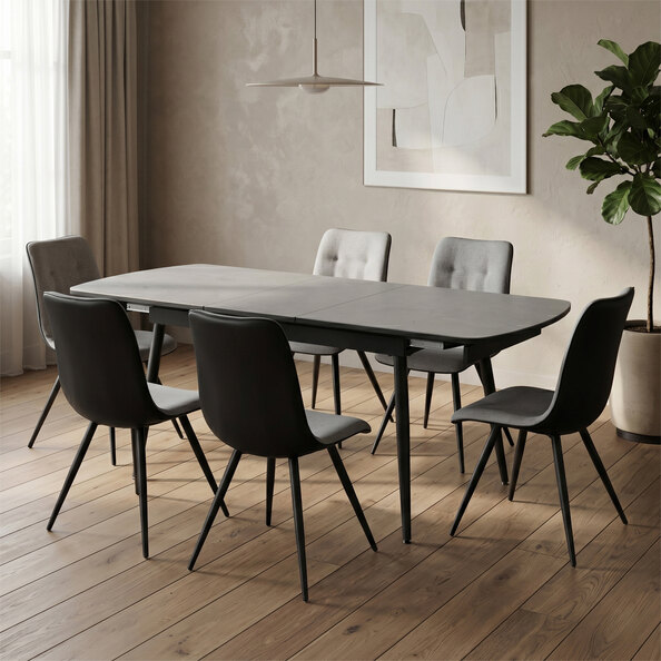 Chieti Ceramic Top Extending Dining Table With 6 Grey Chairs