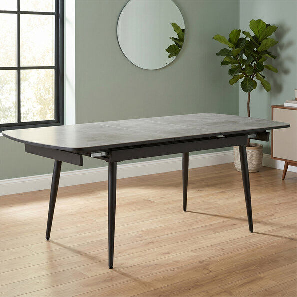 Chieti Grey Ceramic Top Extending Dining Table With Black Legs