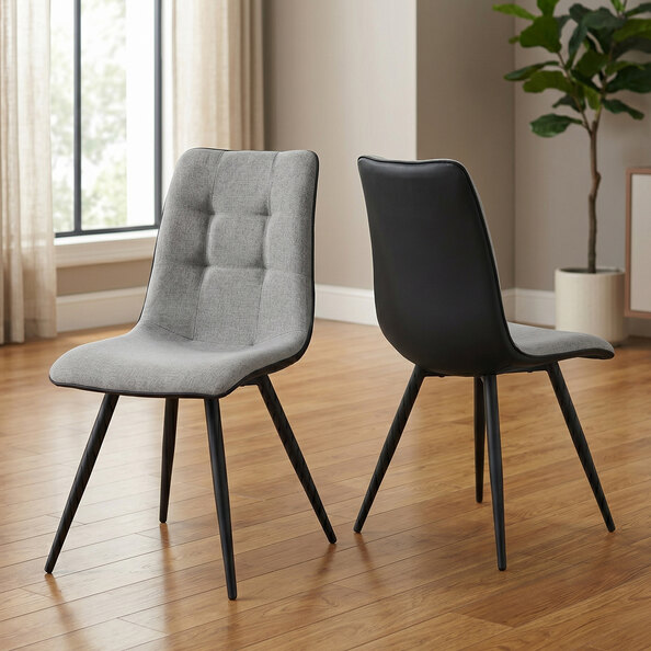 Chieti Grey Fabric Dining Chairs With Black Legs In Pair