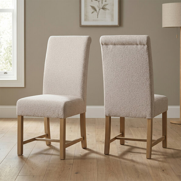 Chilton Beige Fabric Dining Chairs with Wooden Legs in Pair