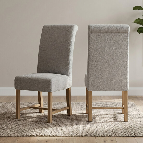 Chilton Grey Fabric Dining Chairs with Wooden Legs in Pair