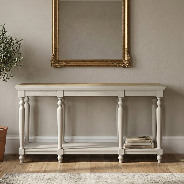 Chilton Large Wooden Console Table in Grey And Natural