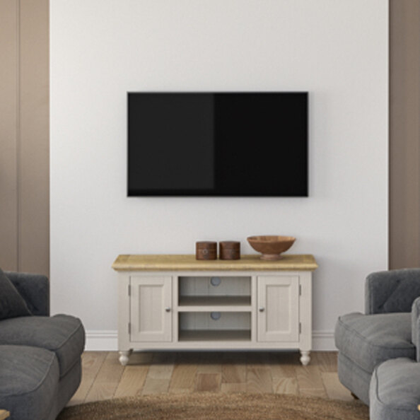 Chilton Large Wooden TV Stand with 2 Doors in Grey and Natural