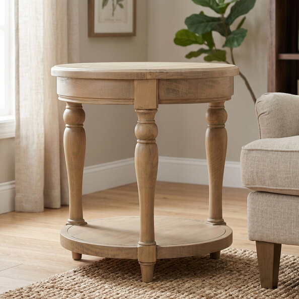 Chilton Round Wooden Side Table in Rustic
