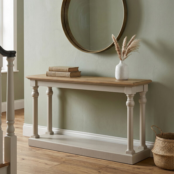 Chilton Small Wooden Console Table in Grey And Natural