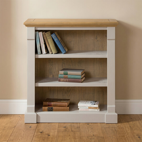 Chilton Wooden Bookcase with 3 Shelves in Grey and Natural