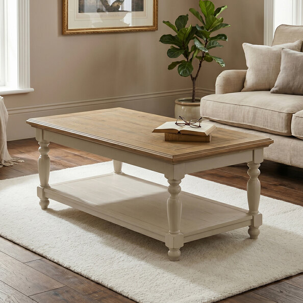 Chilton Wooden Coffee Table With Undershelf in Grey And Natural