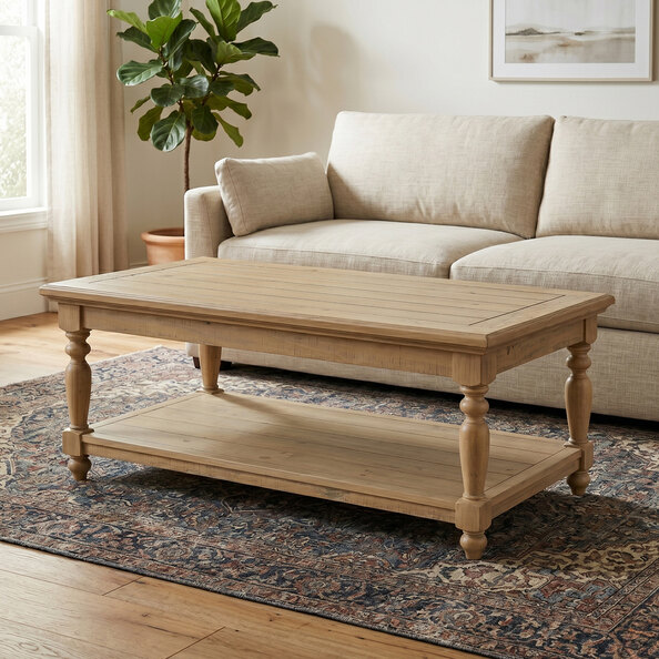 Chilton Wooden Coffee Table With Undershelf in Rustic