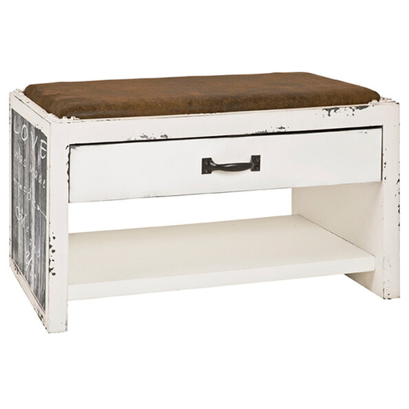 Chinle Textile Fabric Shoe Storage Bench In Lettering Motif