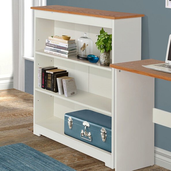 Chorley Wide Wooden Bookcase With 3 Shelves In White And Oak