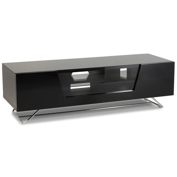 Chroma Medium High Gloss TV Stand With 1 Flip Glass Door In Black
