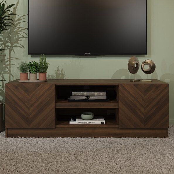 Ciana Wooden TV Stand With 2 Doors In Royal Walnut
