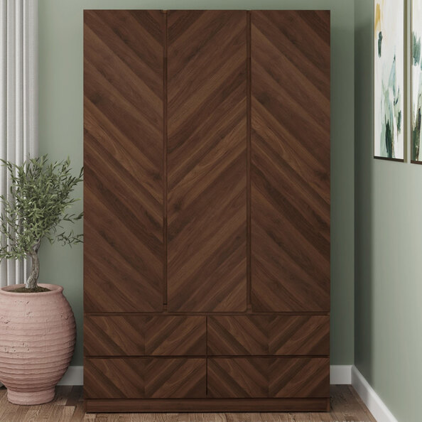 Ciana Wooden Wardrobe With 3 Doors 4 Drawers In Royal Walnut