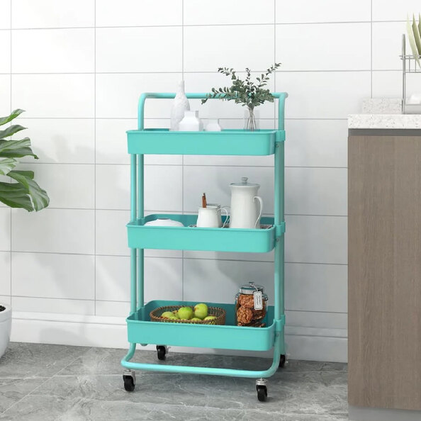 Cincinnati ABS Plastic 3 Tier Kitchen Trolley In Turquoise