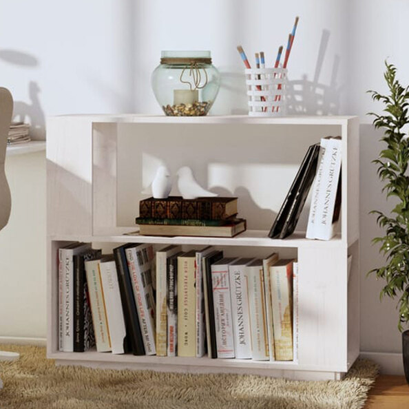 Ciniod Pinewood Bookcase And Room Divider In White