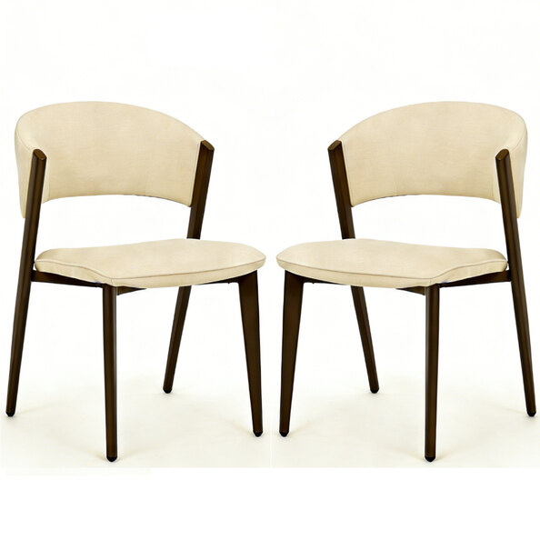 Cintaro Cream Fabric Dining Chairs with Walnut Frame in Pair